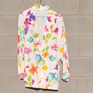 Vintage tweed multi-colored floral linen blazer womens